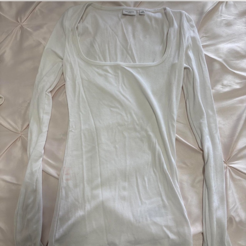 Aritzia Long Sleeve White Ribbed Scoop Neck Top